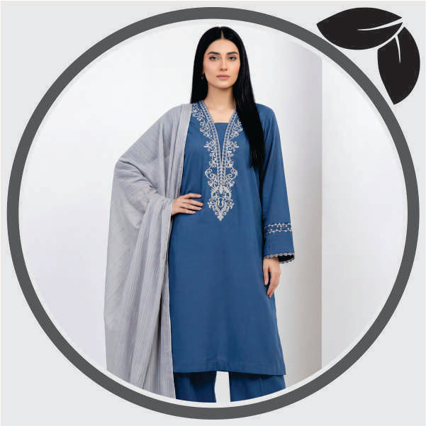Dark Blue Embroidered 3 Piece Suit