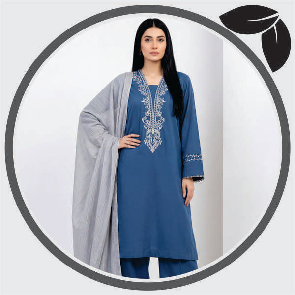Dark Blue Embroidered 3 Piece Suit
