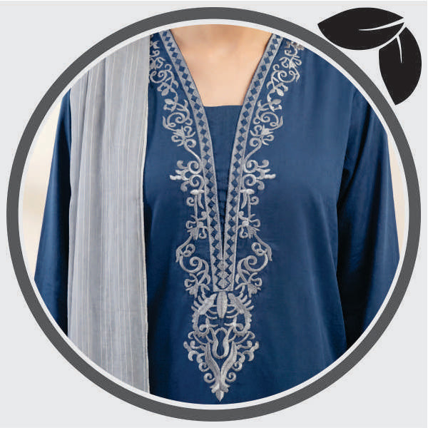 Dark Blue Embroidered 3 Piece Suit