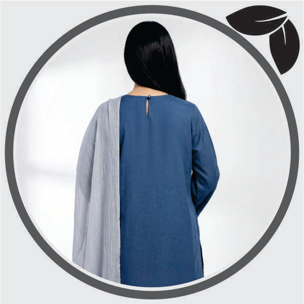 Dark Blue Embroidered 3 Piece Suit