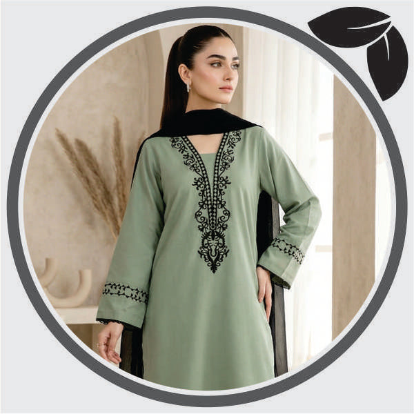 Pistachio Green Embroidered Lawn Suit – 3 Piece Set