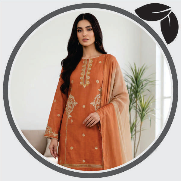 Burnt Orange Embroidered 3 Piece Lawn Suit