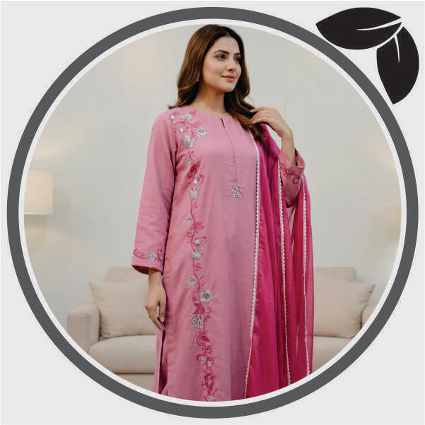 Pink Embroidered 3 Piece Lawn Suit