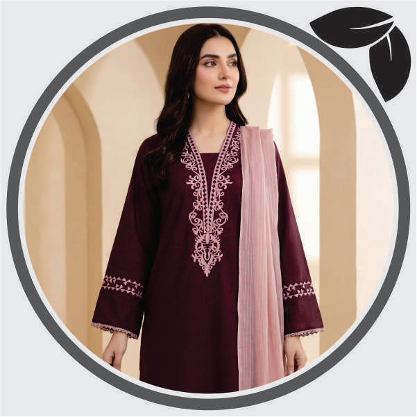 Maroon Embroidered 3 Piece Suit