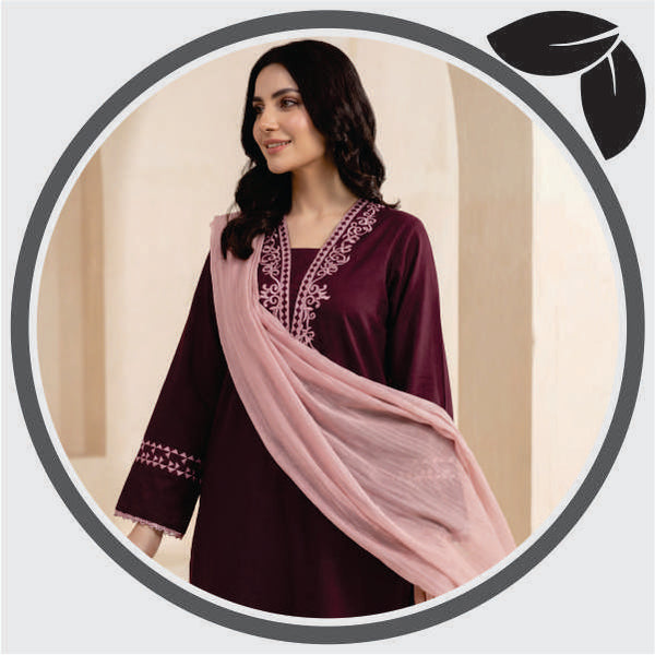 Maroon Embroidered 3 Piece Suit